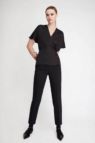 Sarah Lawrence γυναικείο παντελόνι chino cropped μονόχρωμο ψηλόμεσο - 2-450382 Μαύρο